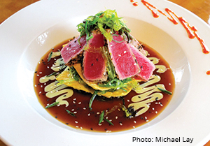 Goombays dining seared sashimi tuna and seaweed dish