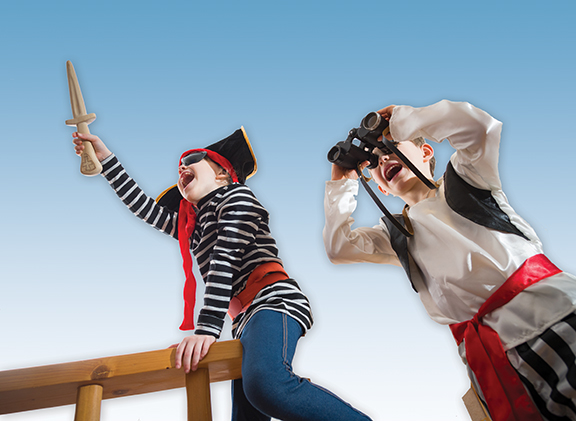 Kids playing on Pirate Adventures ship in Manteo