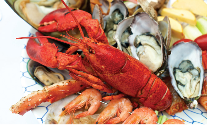 lobster, oysters and shrimp dinner