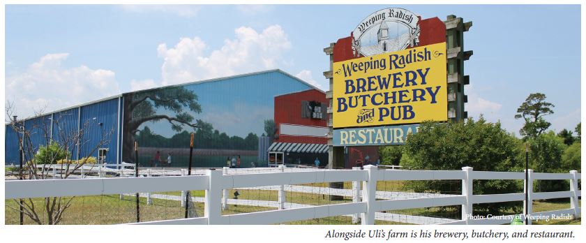 Alongside Uli’s farm is his brewery, butchery, and restaurant.