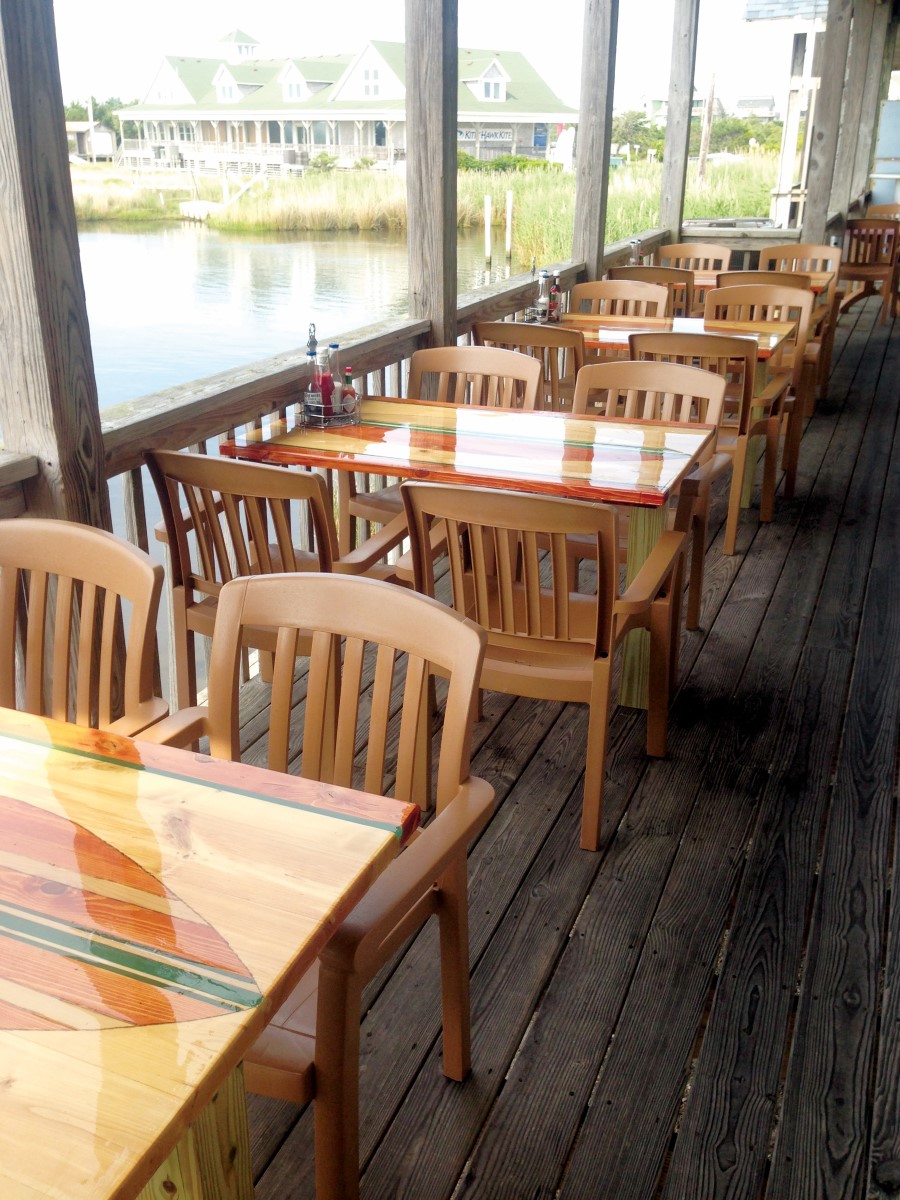 Outdoor seating at Open Water Grill in Hatteras, NC