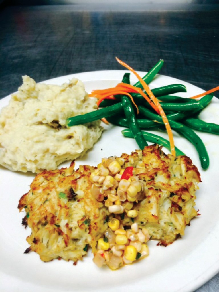 Mike Dianna's famous broiled crab cakes with Currituck corn salsa