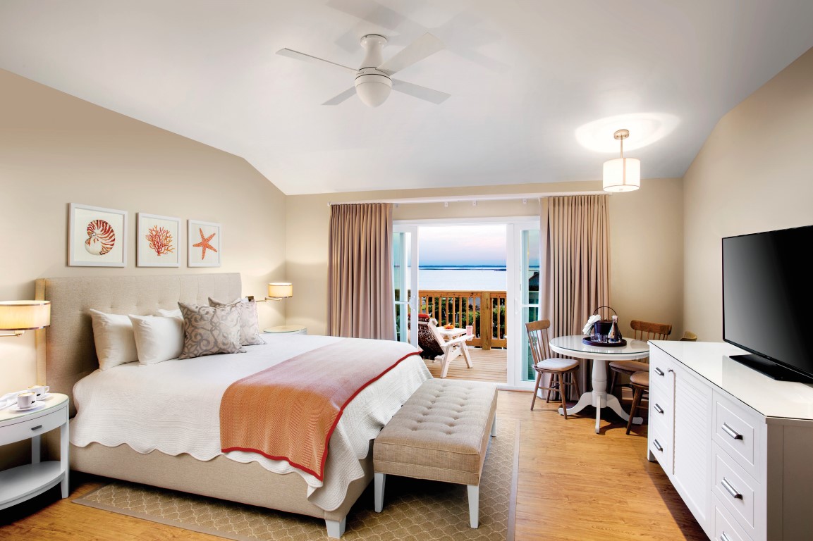 A guest room with an ocean view at Sanderling Resort in Duck NC