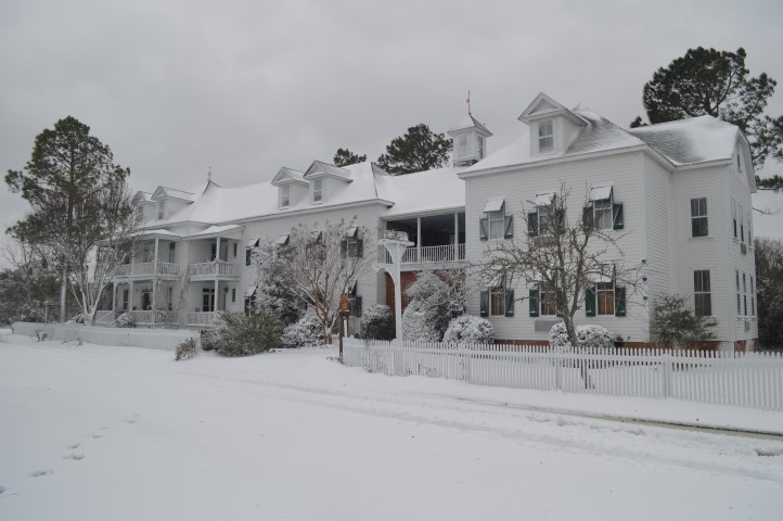 Snowy Exterior of the Inn