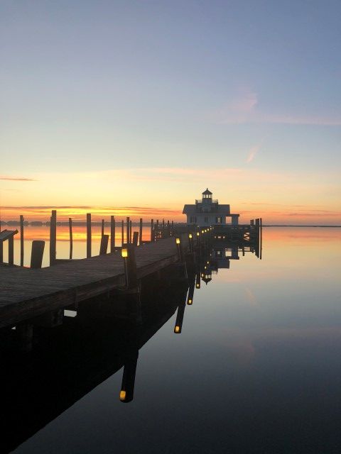 Sunset Looking Towards Water and Lighthouse