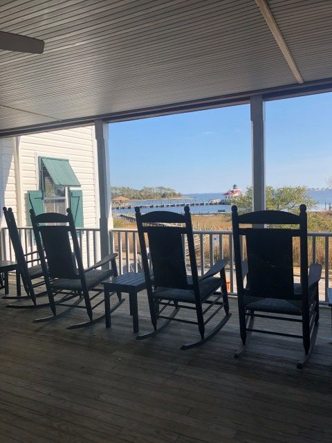 Rocking Chairs on Porch Looking Towards Water