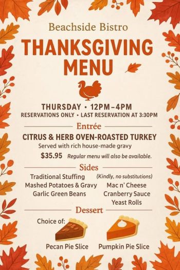 Beachside Bistro, Thanksgiving Dinner