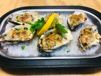 The Flying Melon Café, Baked Local Oysters Bienville