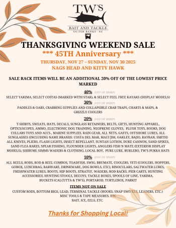 TW’s Bait & Tackle, Black Friday Weekend Sale - Up to 40% Off!