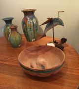 Uwharrie Crystalline Pottery, Wood carving and bowl