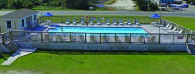 Outdoor pool at Pony Island Motel