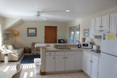 Kitchen of poolside room at Pony Island Motel