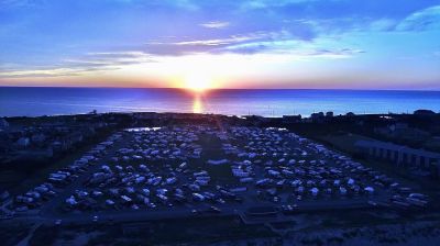 Sunset and aerial view of Camp Hatteras RV Park & Resort